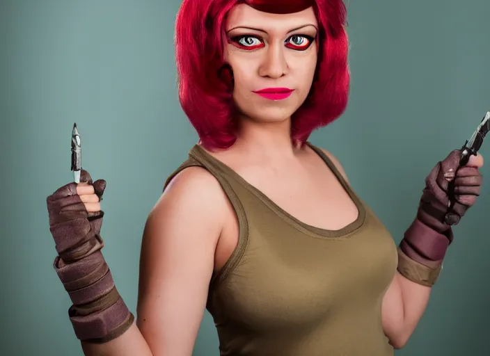 Image similar to portrait photo still of real life futurama character leela, cyclops, 8 k, 8 5 mm f 1. 8