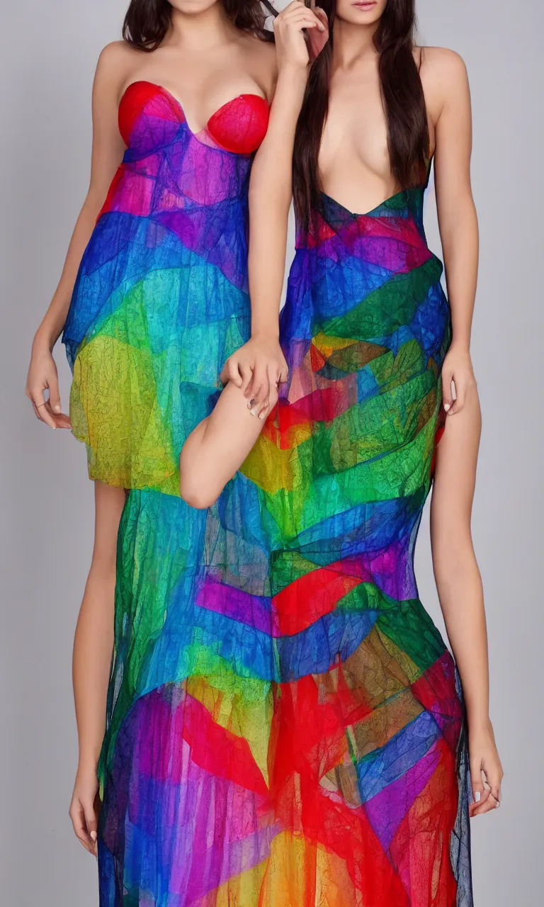 Prompt: rainbow themes sheer corset dress, fashion design, professional, high detail, 4k