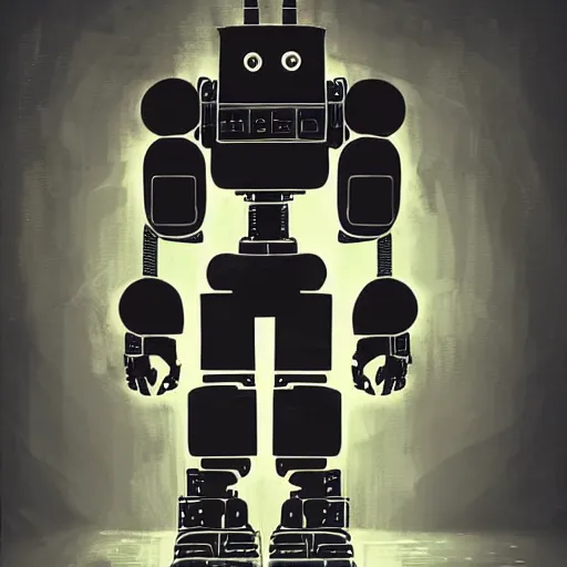 Image similar to huge robot in scary room, digital art, concept art