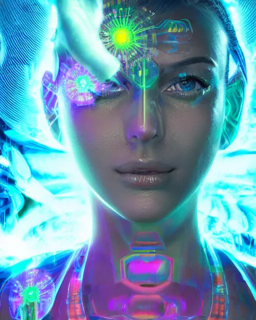 Image similar to a powerful energy psychedelic matrix latin woman, by alexander fedosav, hyper detailed digital matte painting, concept art, hyperrealism, 1 6 k resolution, cinema 4 d, 8 k resolution, trending on artstation, behance hd, a masterpiece, by stephan martiniere, particles, cel - shaded, power bright neon energy, by david a. hardy