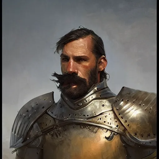 Image similar to Portrait of a middle aged knight with a big moustache, detailed face, fantasy, highly detailed, cinematic lighting, digital art painting by greg rutkowski