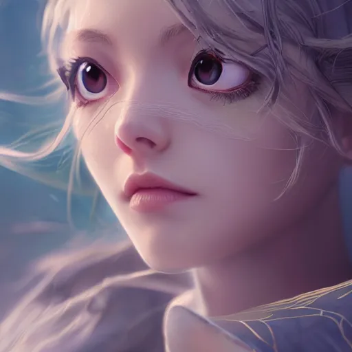 Image similar to character design, beautifull female ranger, delicate and lovely face, fantasy style clothing, anime key visual, official media, illustrated by wlop, extremely detailed, 8 k, trending on artstation, cinematic lighting, beautiful, mist, photorealistic, octane render, unreal engine, hyper detailed, volumetric lighting