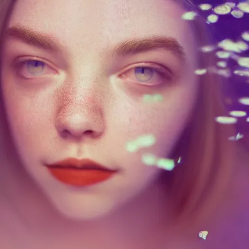 Image similar to portrait of a beautiful girl + anya taylor - joy floating under the deep dream water, beautiful smooth soft light + white petal, by personal photography, art by brookskim, closeup, 4 k, highly detailed, instagram,