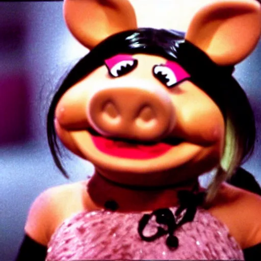 Image similar to movie still of miss piggy starring as trinity in the matrix 1 9 9 9 movie