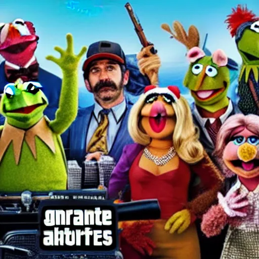 Prompt: the muppets as grand theft auto characters, 4k, high detail, high-resolution photograph