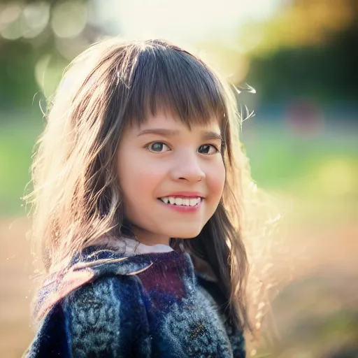 Prompt: a portrait of an girl's face. depth of field. lens flare