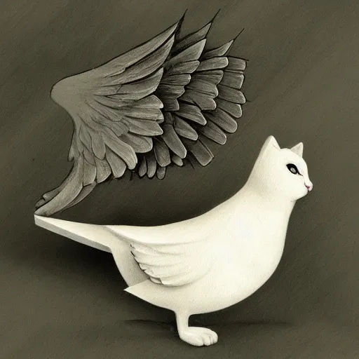 Image similar to cat playing with the dove of peace, photorealistic, detailed