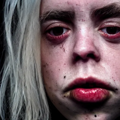 Prompt: extremely detailed close up of billie eilish rotting face with no eyes