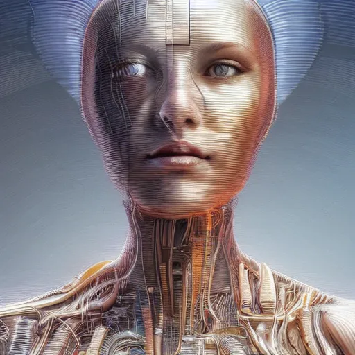 Image similar to a woman with a futuristic head and body, cyberpunk art by peter gric, cgsociety, computer art, future tech, sci - fi, futuristic