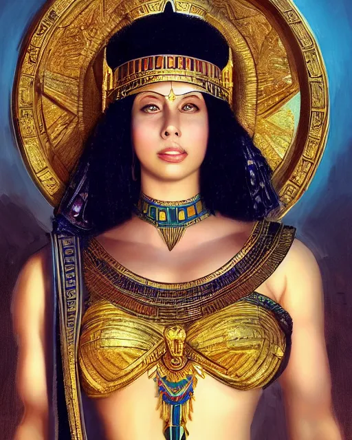 Image similar to Gianna Michaels as a beautiful egyptian princess, gorgeous, portrait, Symmetrical, powerful, intricate, beautiful, masterpiece, elegant, volumetric lighting, highly detailed, artstation, sharp focus, no cropping, illustration, Jean-Leon Gerome , ruan jia