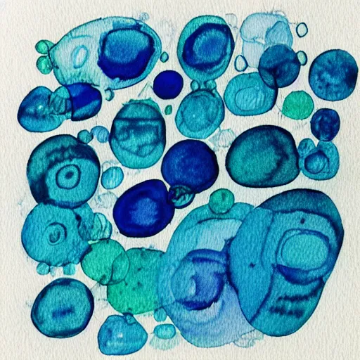 Image similar to highly intricate interlocking tiny aqua blue blobs, watercolor pen drawing