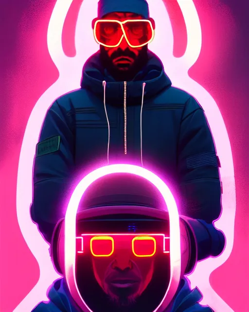 Prompt: cyberpunk synth, photographic, hyper - realistic detailed portrait of a man in a hoodie, with neon visor, dynamic pose, by atey ghailan, by greg rutkowski, by greg tocchini, by james gilleard, by joe fenton, by kaethe butcher, sharp focus