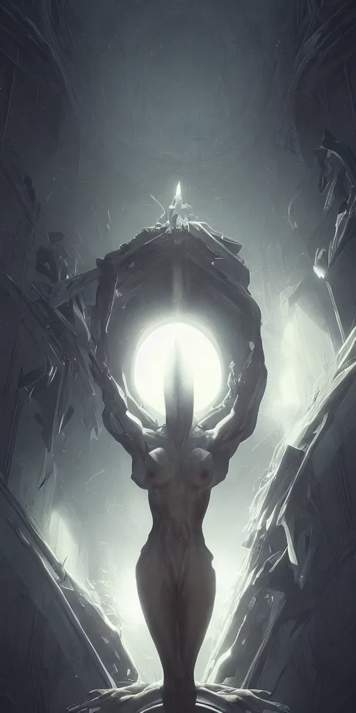 Prompt: symmetry!! the unknown entity from the depths reaching into the light, highly detailed, perfect lighting, perfect composition, artgerm, derek zabrocki, greg rutkowski