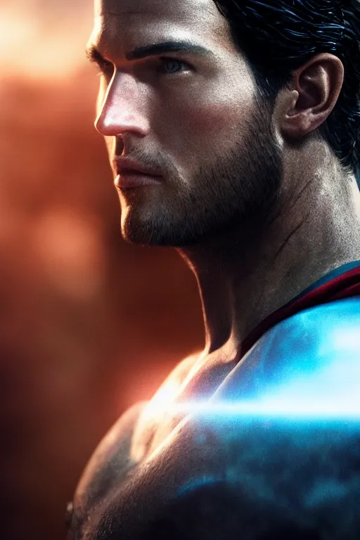 Image similar to a fancy close up of Megan Fox as Man of Steel by Greg Rutkowski, Sung Choi, Mitchell Mohrhauser, Maciej Kuciara, Johnson Ting, Maxim Verehin, Peter Konig, 8k photorealistic, cinematic lighting, HD, high details, dramatic, trending on artstation, full body shot