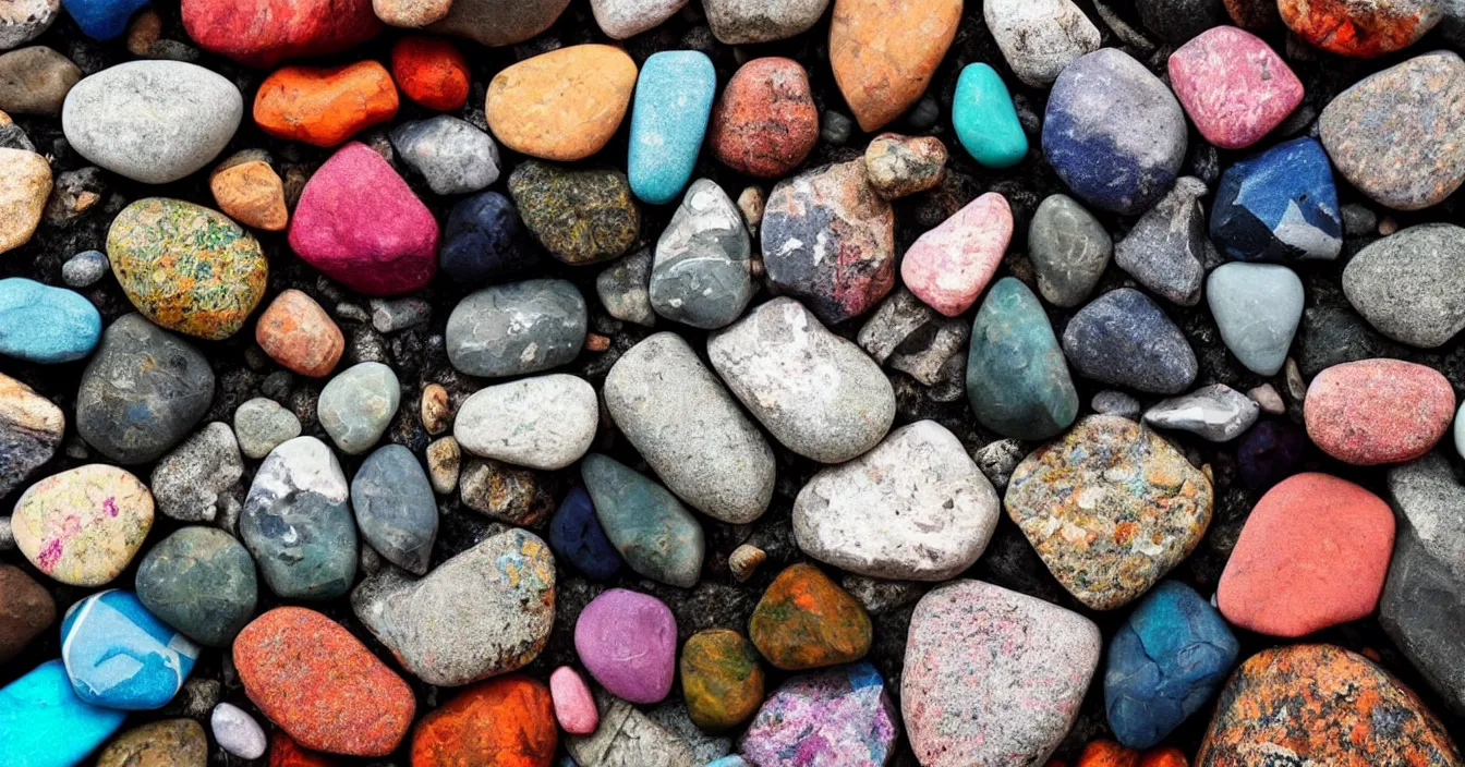 Prompt: a collection of beautiful coloured rocks