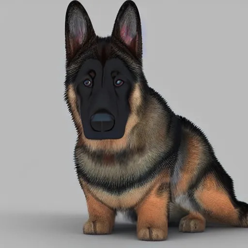 Image similar to 3 d model of a rainbow colored german shepherd, octane render, raytraced