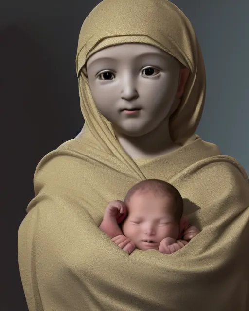 Prompt: highly detailed image of baby jesus from bogota, intrincate, dim volumetric lighting, 8 k, octane