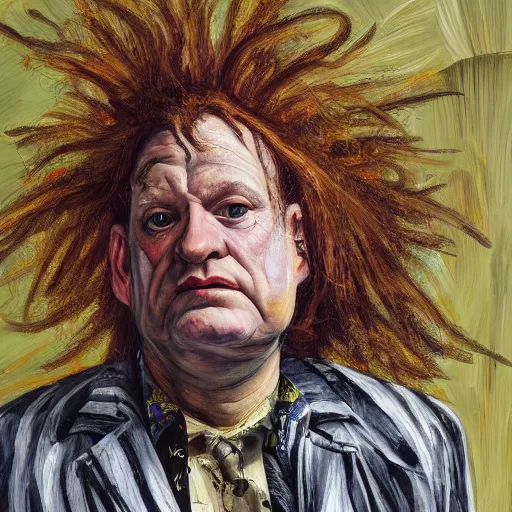 Prompt: high quality high detail painting by lucian freud, hd, buzz osborn portrait, king buzzo, melvins band