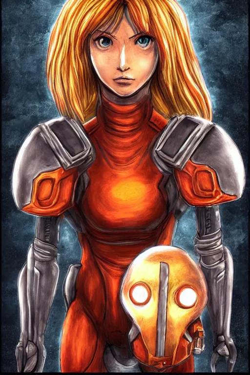 Image similar to an in game portrait of samus aran from dark souls, dark souls art style.