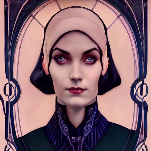 Image similar to an art nouveau, ( streamline moderne ), multi - ethnic and multi - racial portrait in the style of charlie bowater and donato giancola and charles dulac. very large, clear, expressive, and intelligent eyes. symmetrical, centered, ultrasharp focus, dramatic lighting, photorealistic digital matte painting, intricate ultra detailed background.