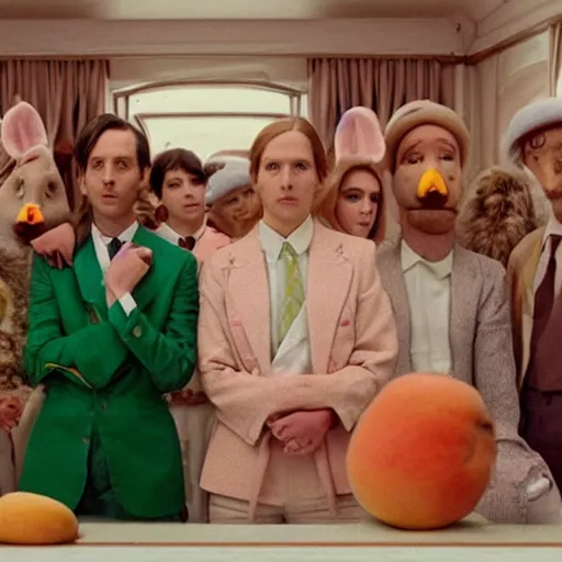 Prompt: 🐇🍑🧠 directed by Wes Anderson