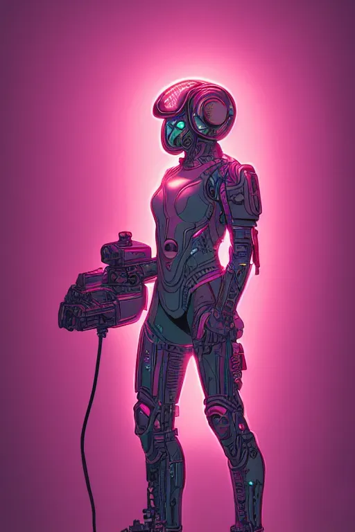 Image similar to portrait of a girl with a biomechanic armor and neon light by Laurie Greasley, digital painting, highly detailed, trending on artstation