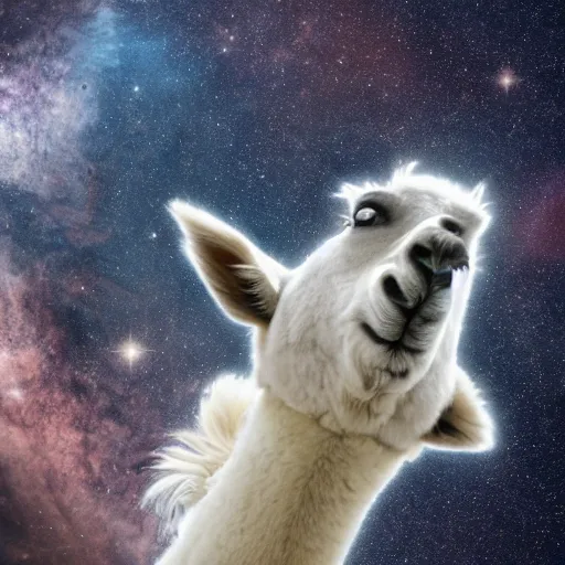 Image similar to a lama in a helmet is flying in space, 4k image.