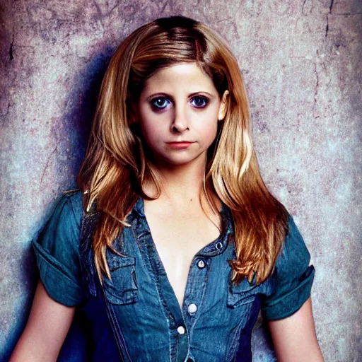 Image similar to sarah michelle gellar, buffy the vampire slayer digital art, studio photography