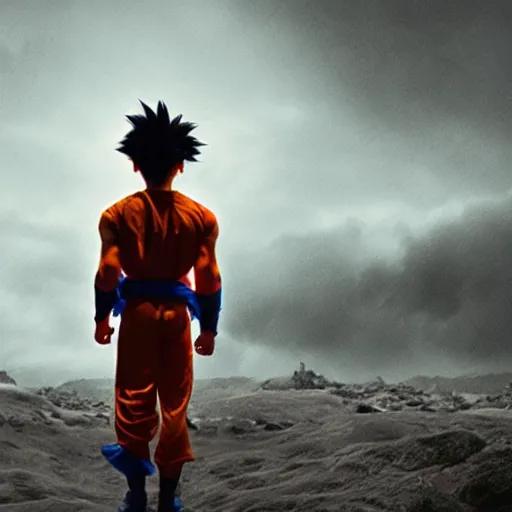 Image similar to movie still of son goku cyborg, cinematic composition, cinematic light, criterion collection, by alejandro jodorosky