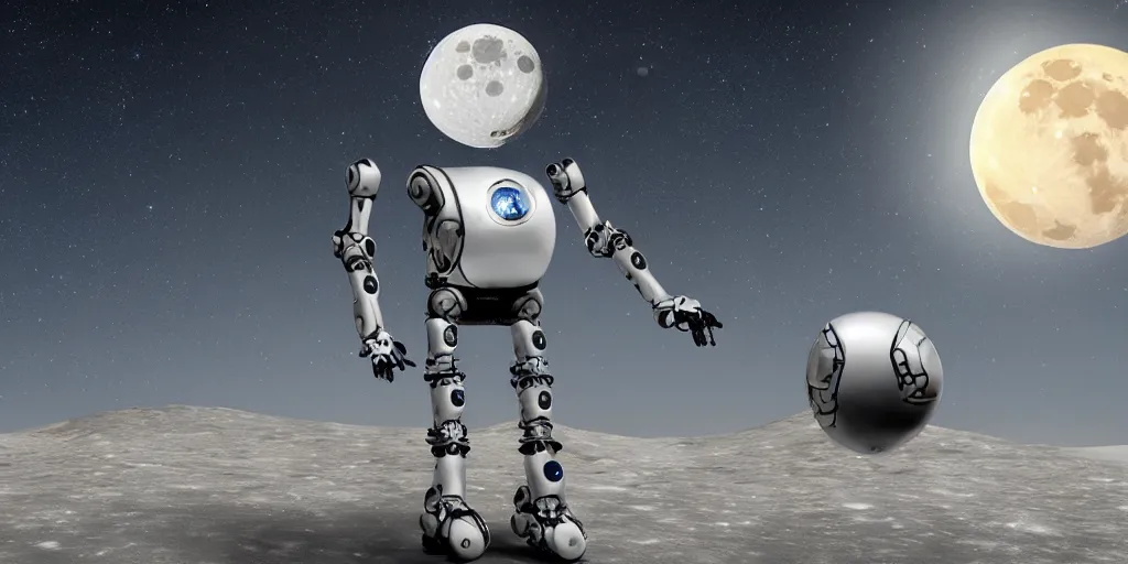 Prompt: realistic robot with star in the moon