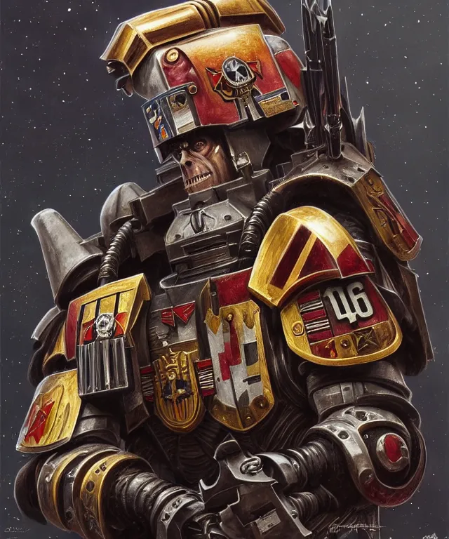 Image similar to Peter Crouch, Footballer as a Warhammer 40k Space Marine, portrait, fantasy, intricate, elegant, highly detailed, digital painting, artstation, concept art, smooth, sharp focus, illustration, art by artgerm and greg rutkowski and alphonse mucha