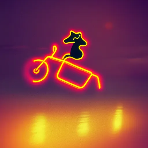 Image similar to dog riding a neon bike in the night, digital art, hd, high quality, trending on artstation