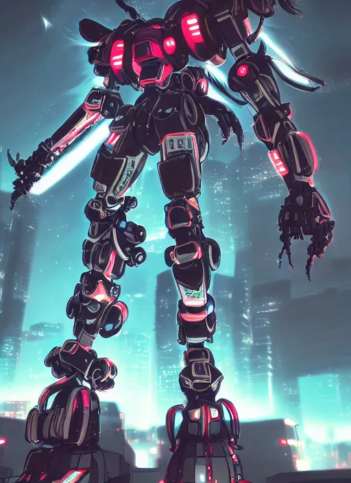 Image similar to intricate digital artwork of a giant japanese anime mecha by by nuthin'but mech, by kallamity sketchbook, inspired by nier : automata, neon city background, octane render, cgstation, 4 k resolution