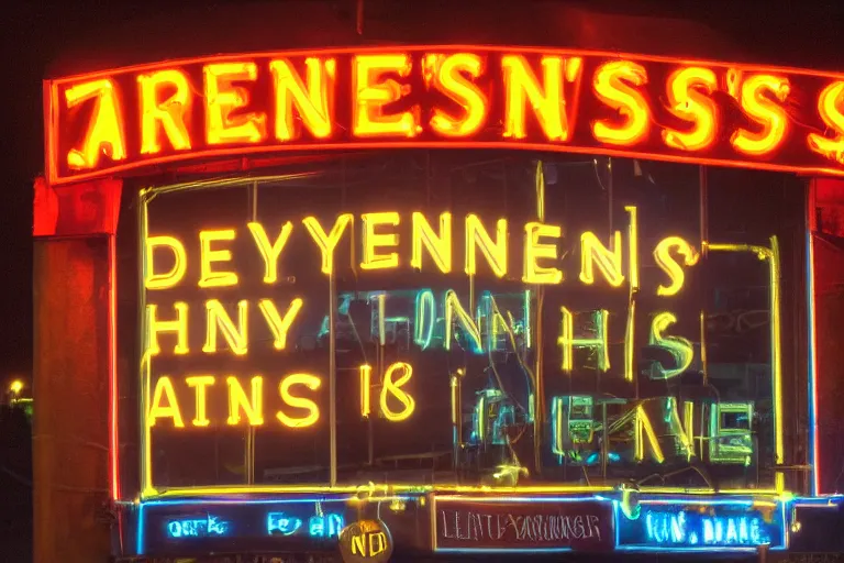 Image similar to a Denny's sign at night 4k