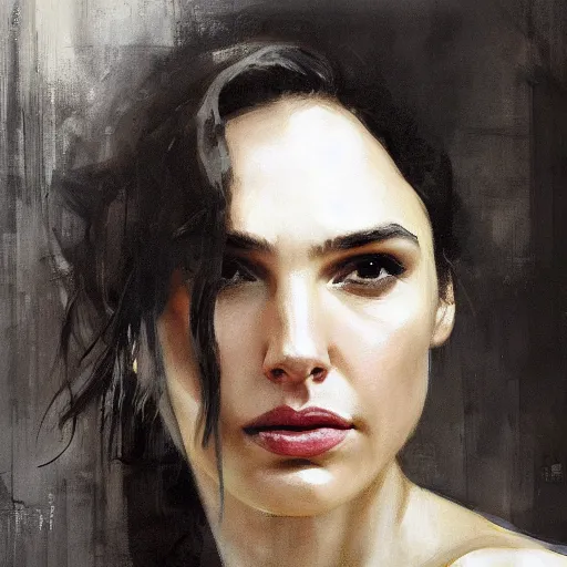 Prompt: portrait of gal gadot, shades of gray by jeremy mann