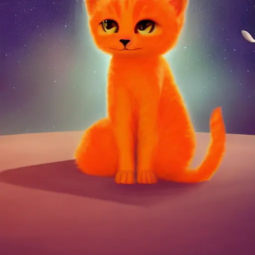 Image similar to A fuzzy orange cat sitting on planet earth, space with stars in the background, digital art, matte art, trending on artststion and unreal engine, deviant art