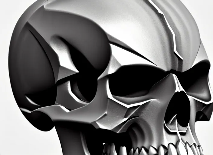 Image similar to jagged damaged brushed metal skull faceplate, stylized stl, 3 d render, activision blizzard style, hearthstone style, darksiders art style