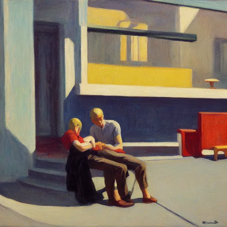 Image similar to stream of consciousness, painted by Edward Hopper, painted by Wayne Barlow