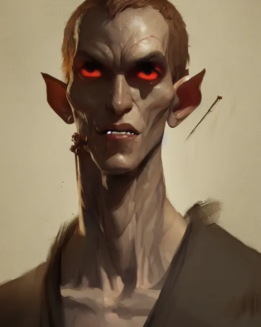 Image similar to character portrait of a slender half - elf man, by greg rutkowski, mark brookes trending on artstation