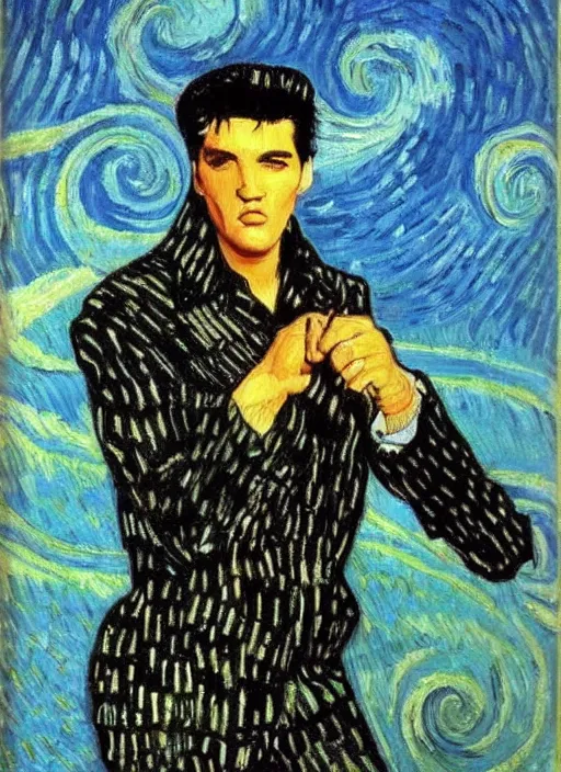 Image similar to oil painting of elvis presley by van gogh