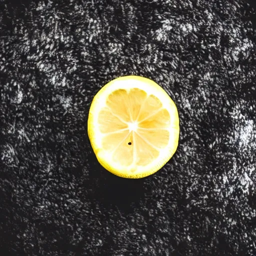 Image similar to a lemon, laying on black fur, photography