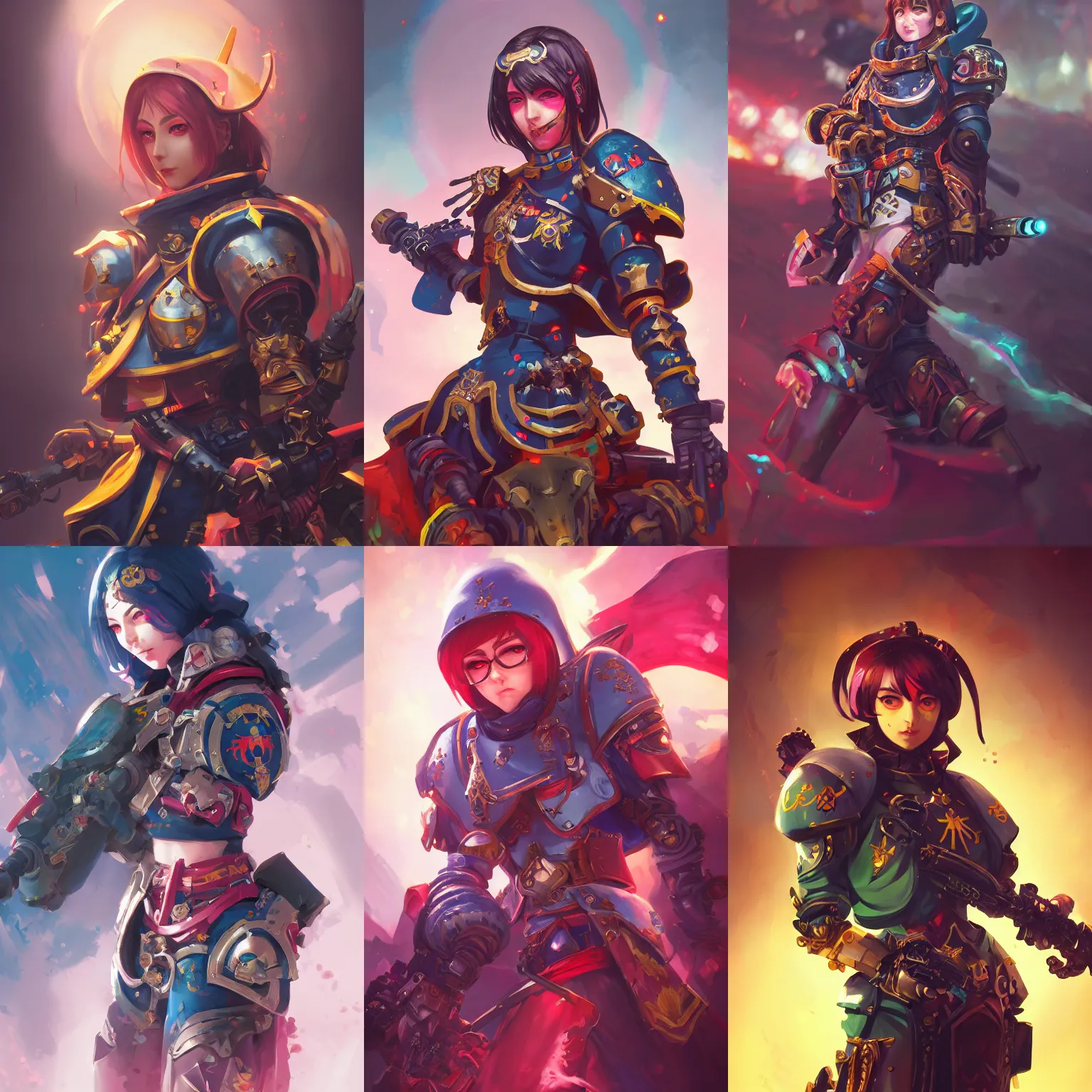 Prompt: a portrait of a cute young adepta sororitas, warhammer 4 0 k setting, overwatch art team, action pose, vivid colors, soft lighting, atmospheric, cinematic, moody, splash art in the style of ilya kuvshinov and range murata, oil on canvas, 8 k