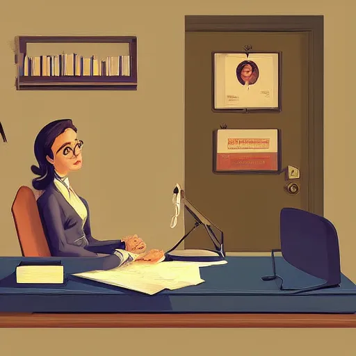 Image similar to an elephant as a secretary in 50's office, digital painting, artstation