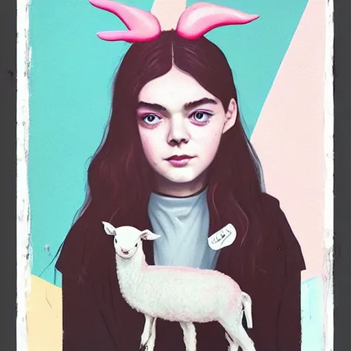 Image similar to Elle Fanning holding a lamb picture by Sachin Teng, asymmetrical, dark vibes, Realistic Painting , Organic painting, Matte Painting, geometric shapes, hard edges, graffiti, street art:2 by Sachin Teng:4