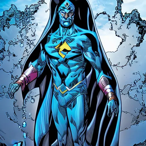 Prompt: a water wizard from the DCEU, comic drawn by Ivan Reis