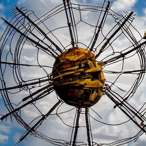 Image similar to giant mechanical wasps constructing a spherical city suspended in mid air