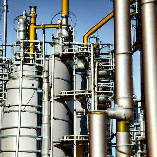 Prompt: color photograph of chemical plant, close up, industrial