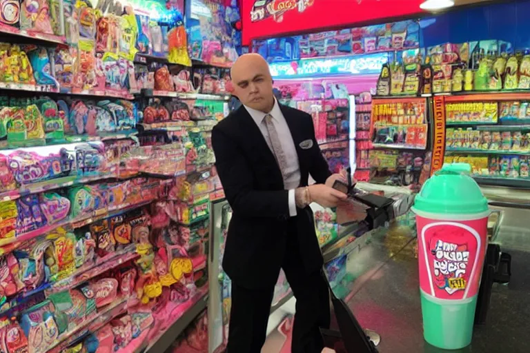 Prompt: agent 4 7 ordering a slurpee at 7 1 1, y 2 k sanriocore