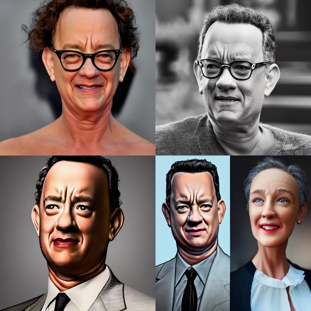 Prompt: tom hanks if he was a woman, realistic photography, 4 k