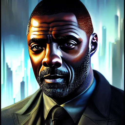 Prompt: portrait painting of a cyberpunk corporate boss elven idris elba, ultra realistic, concept art, intricate details, eerie, highly detailed, photorealistic, octane render, 8 k, unreal engine. art by artgerm and greg rutkowski and charlie bowater and magali villeneuve and alphonse mucha